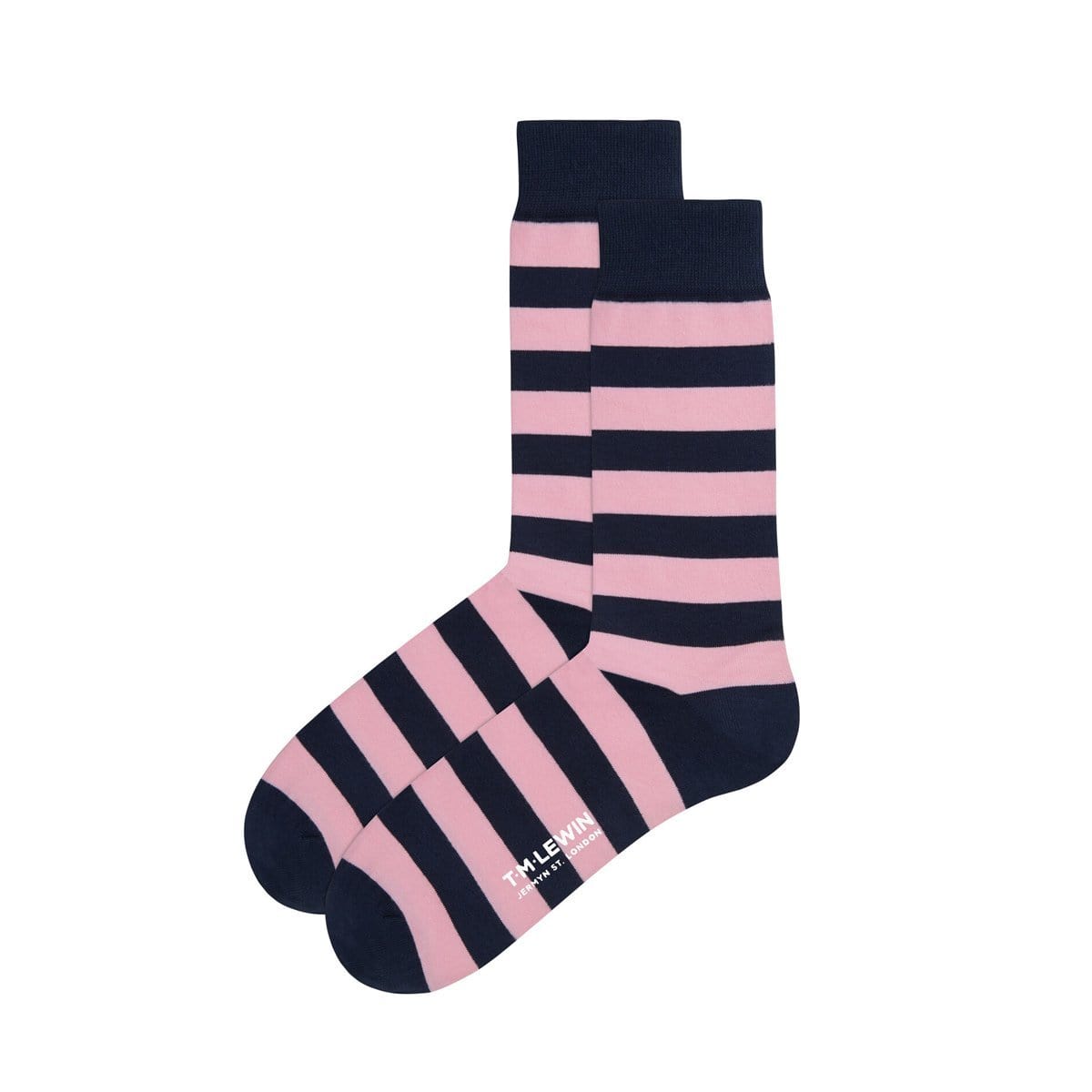 SOCKS BLOCK STRIPE NAVY PINK