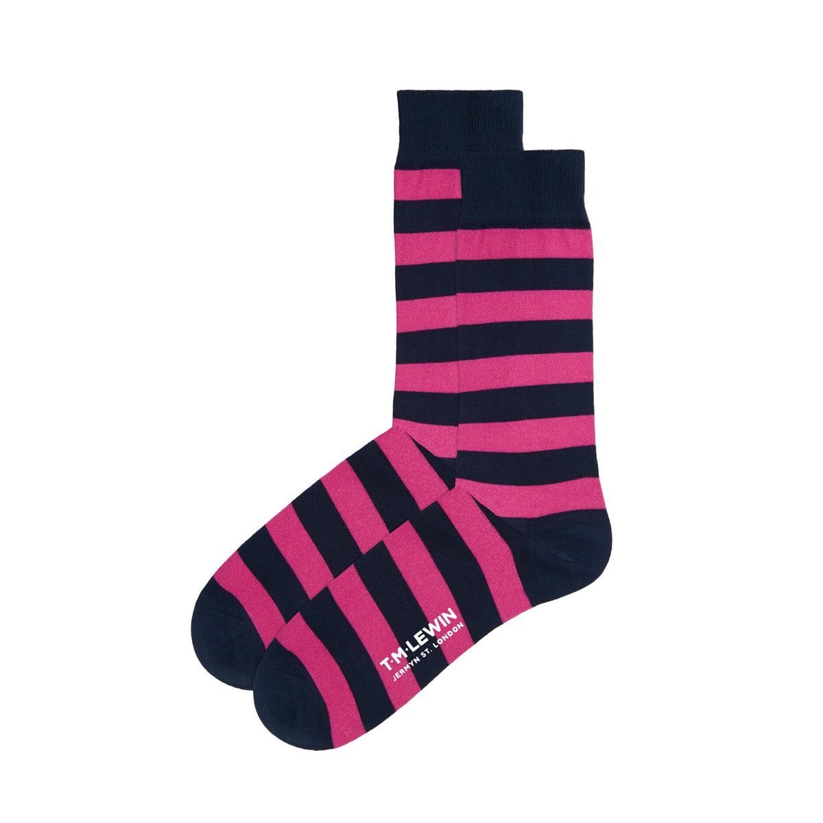 SOCKS BLOCK STRIPE NAVY FUSCHIA