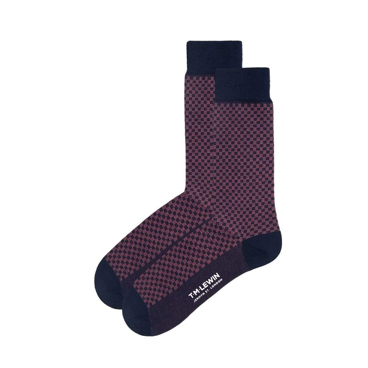 SOCKS SEMI PLAIN SQUARES NAVY PINK