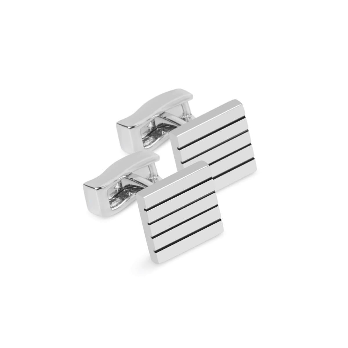 CUFFLINK PINSTRIPE SQUARE SILVER