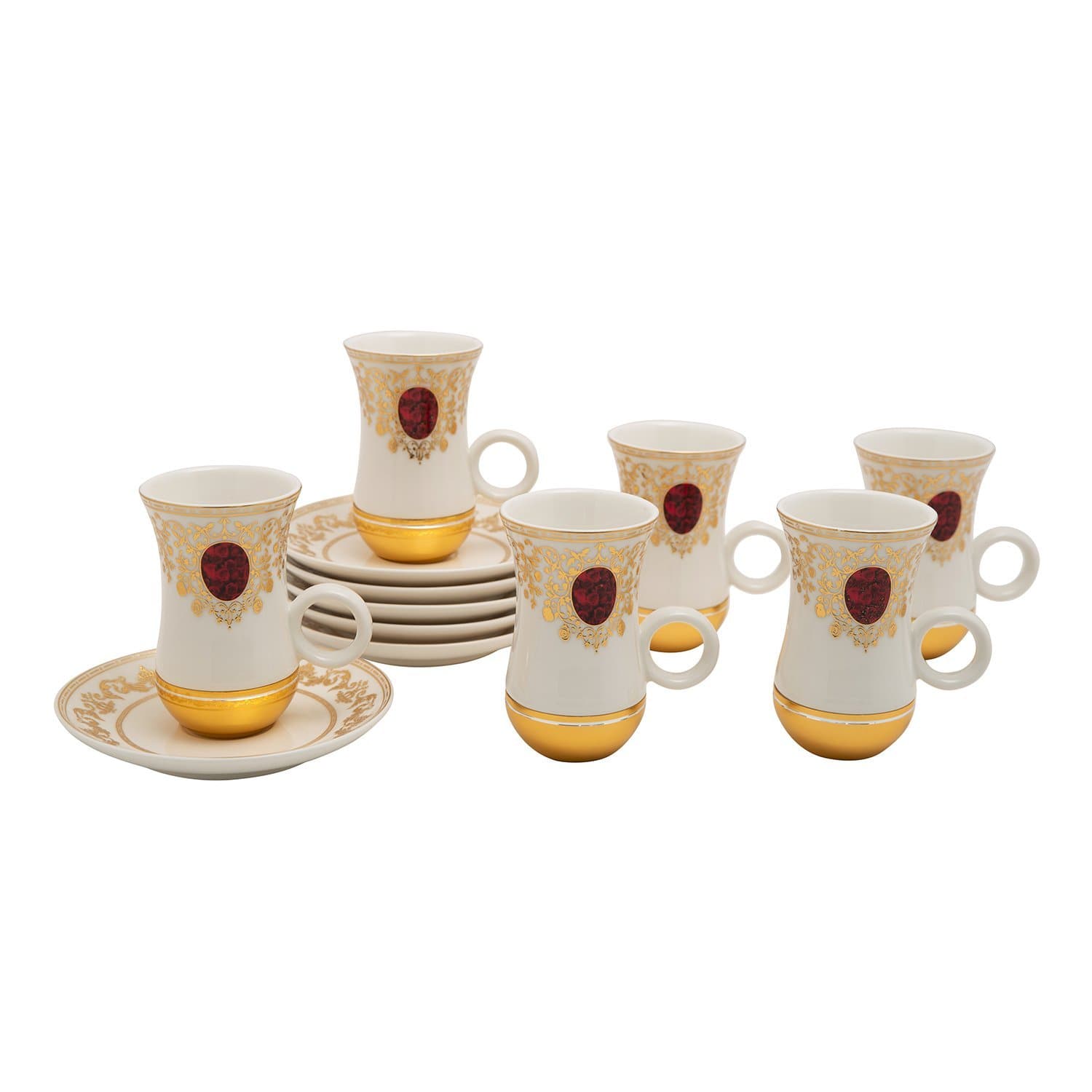 MARJANI RED GOLD 12PC SET ISTIKAN CUP AND SAUCER