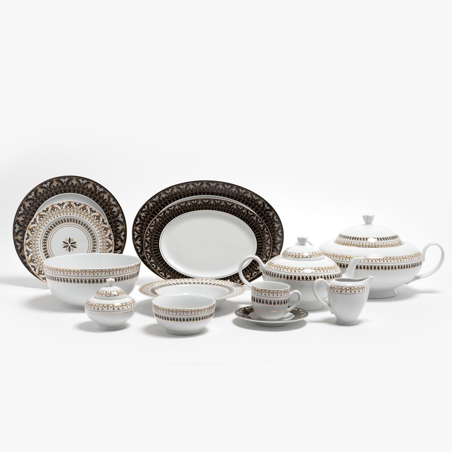 KAROLINA ACACIA BLACK 59PC DINNER SET - ACABLK/59DS