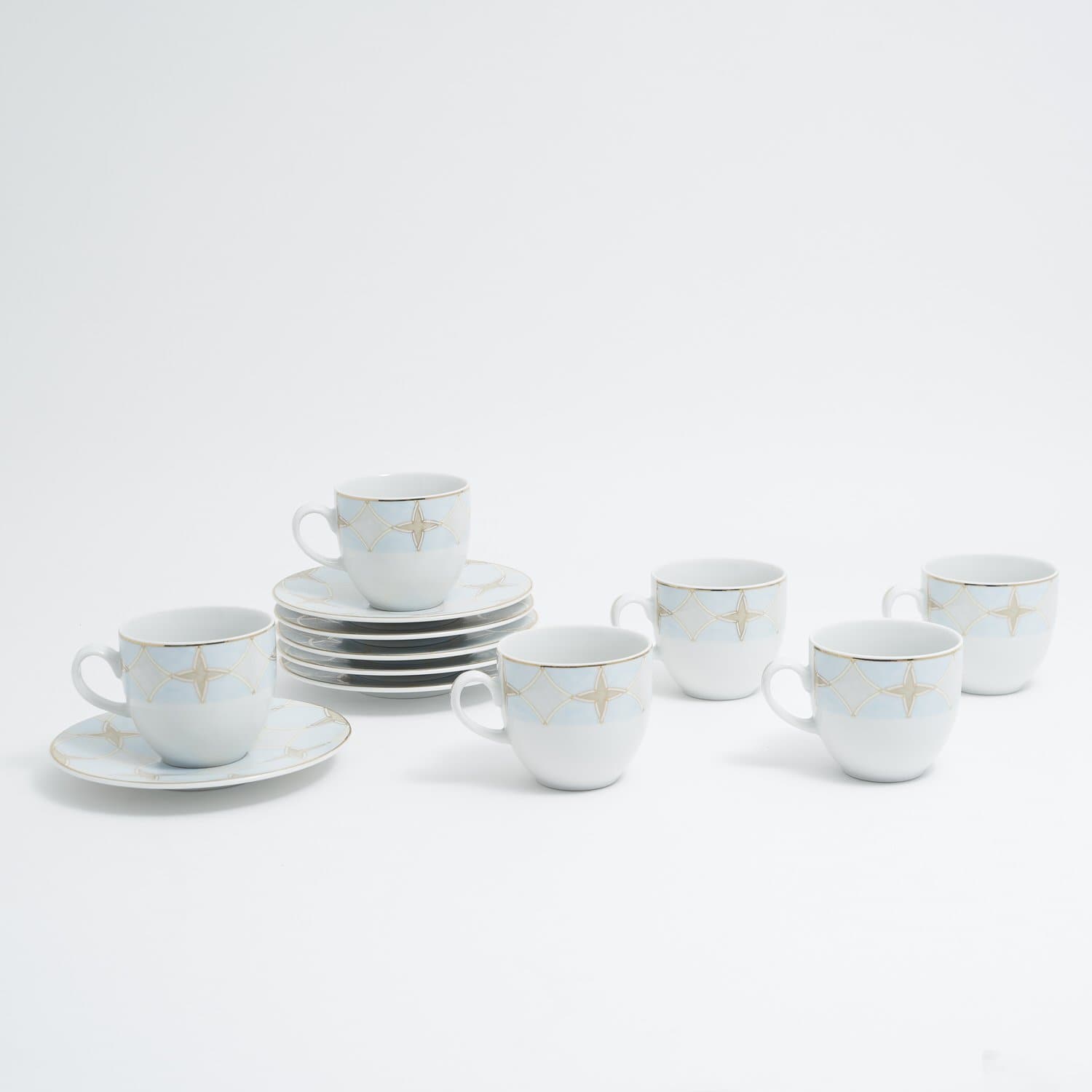 KAROLINA BALAYA L-BLUE/BEIGE 6+6 TEA CUP & SAUCER - BALABLU/12TCS