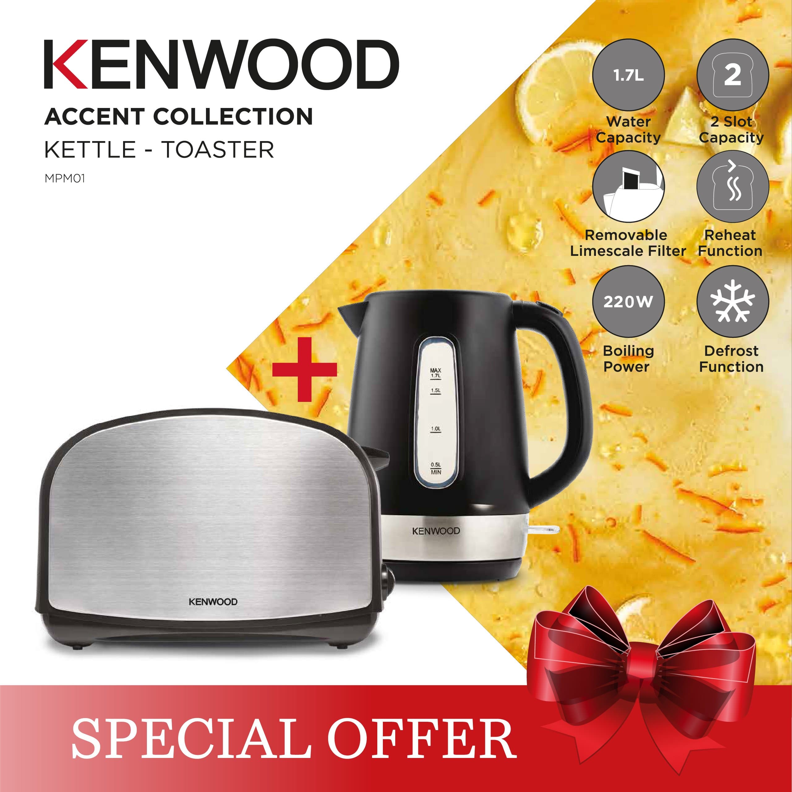 KENWOOD BUNDLE KETTLE TOASTER  ZJP01.A0BK + TCM01.A0BK - MPM01.000BK