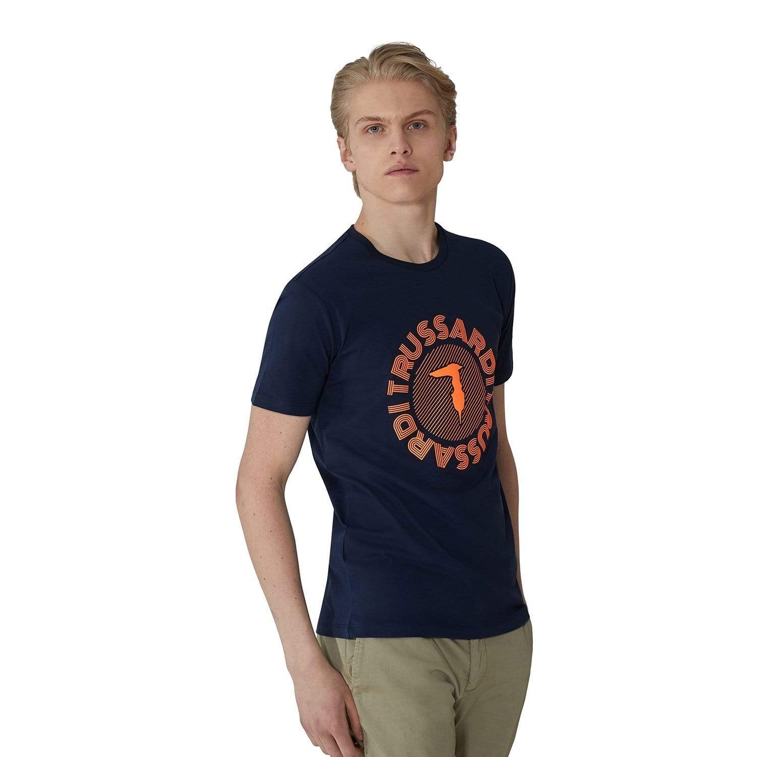 Trussardi Pure Cotton Neon Print Jersey T-Shirt - Navy Blue - 52T00327