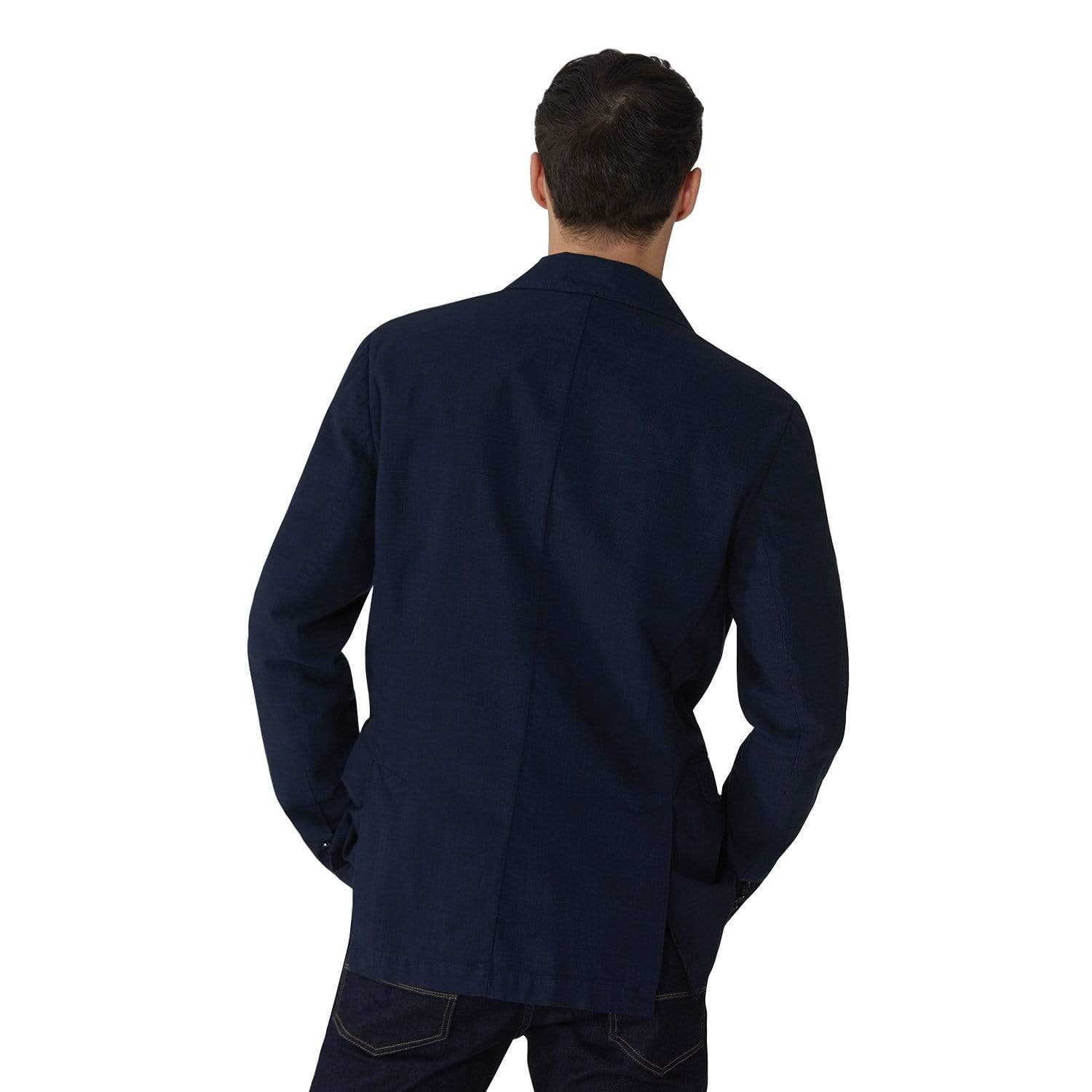 Trussardi Patterned Cotton and Linen Blazer - Navy Blue - 52H00049