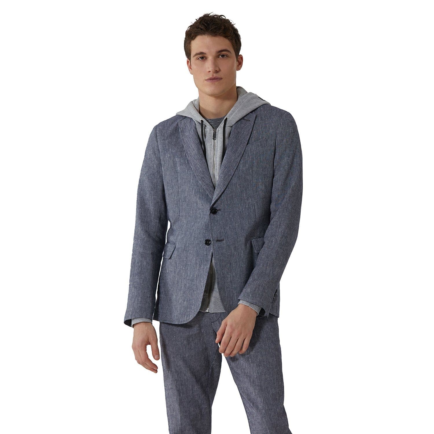 Trussardi Patterned Cotton and Linen Blazer - Blue Jeans - 52H00049