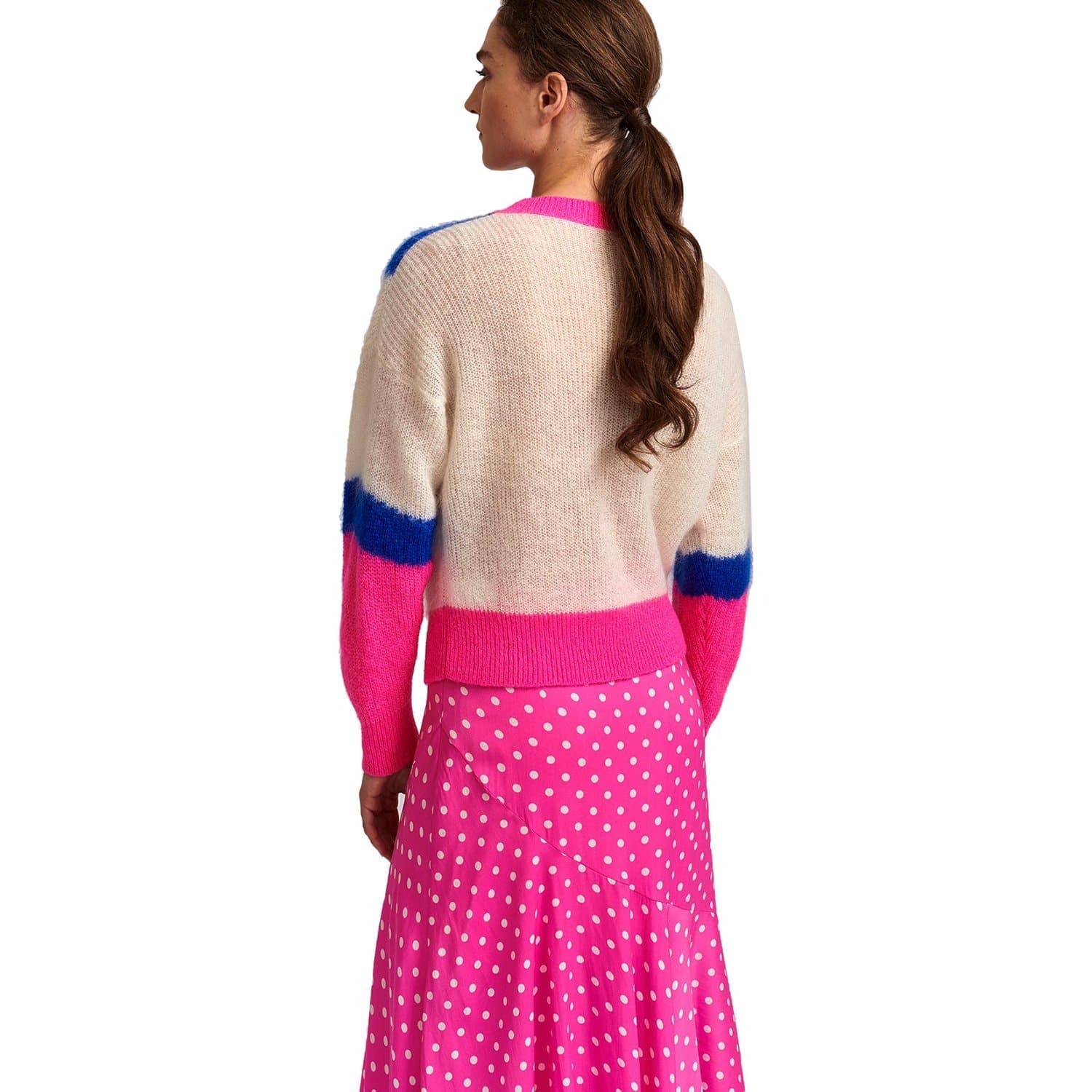 Essentiel Antwerp Vadorable Asymmetric Skirt - Neon Pink and Off White - VADORABLE-V3HP-36