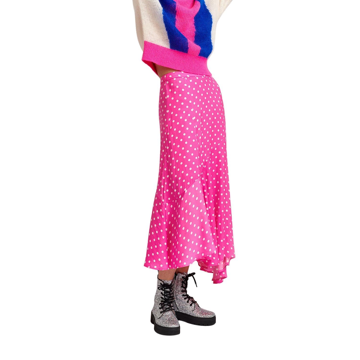 Essentiel Antwerp Vadorable Asymmetric Skirt - Neon Pink and Off White - VADORABLE-V3HP-36