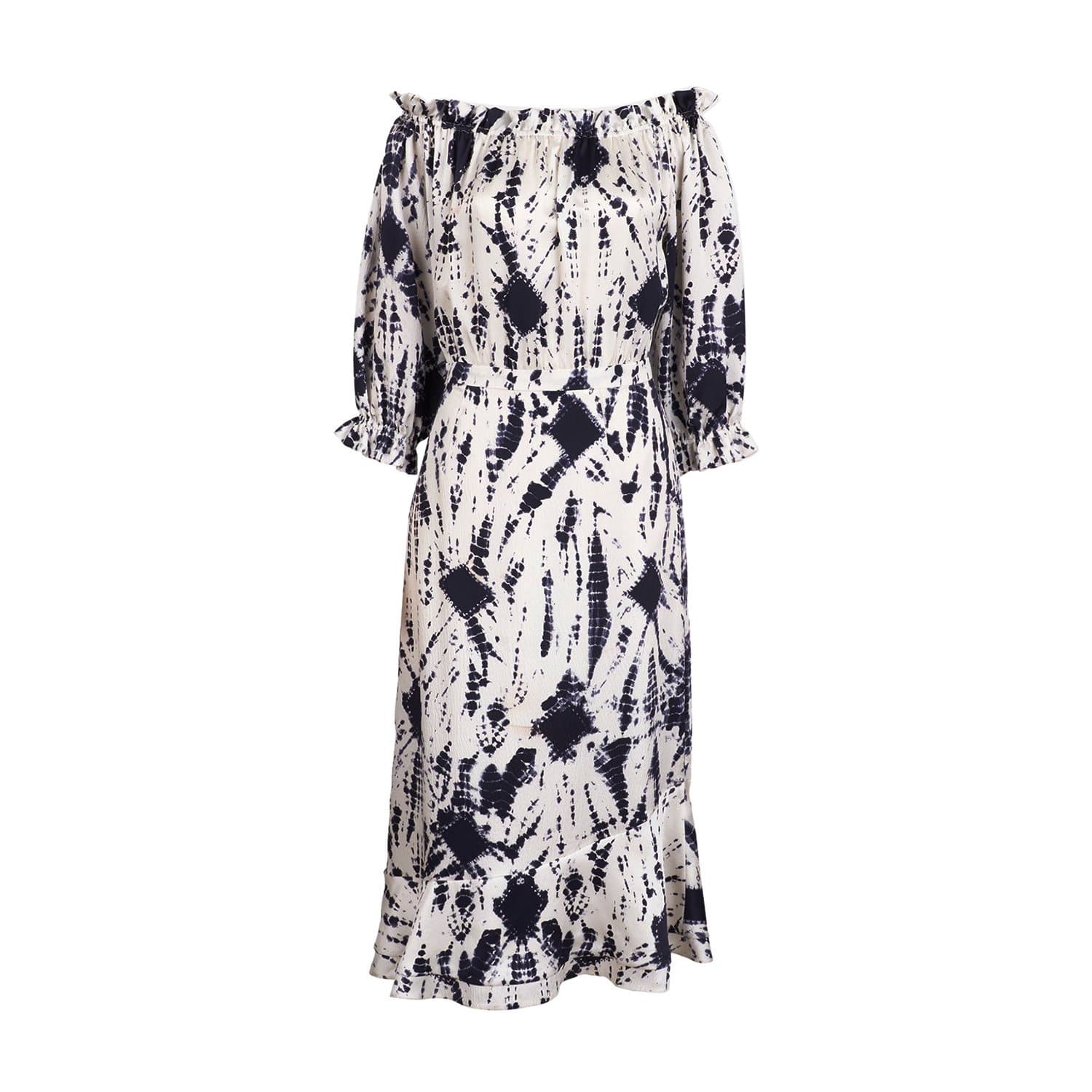 Essentiel Antwerp Verde Long Dress - Dark Blue and Off White - VERDE-V2VB-36