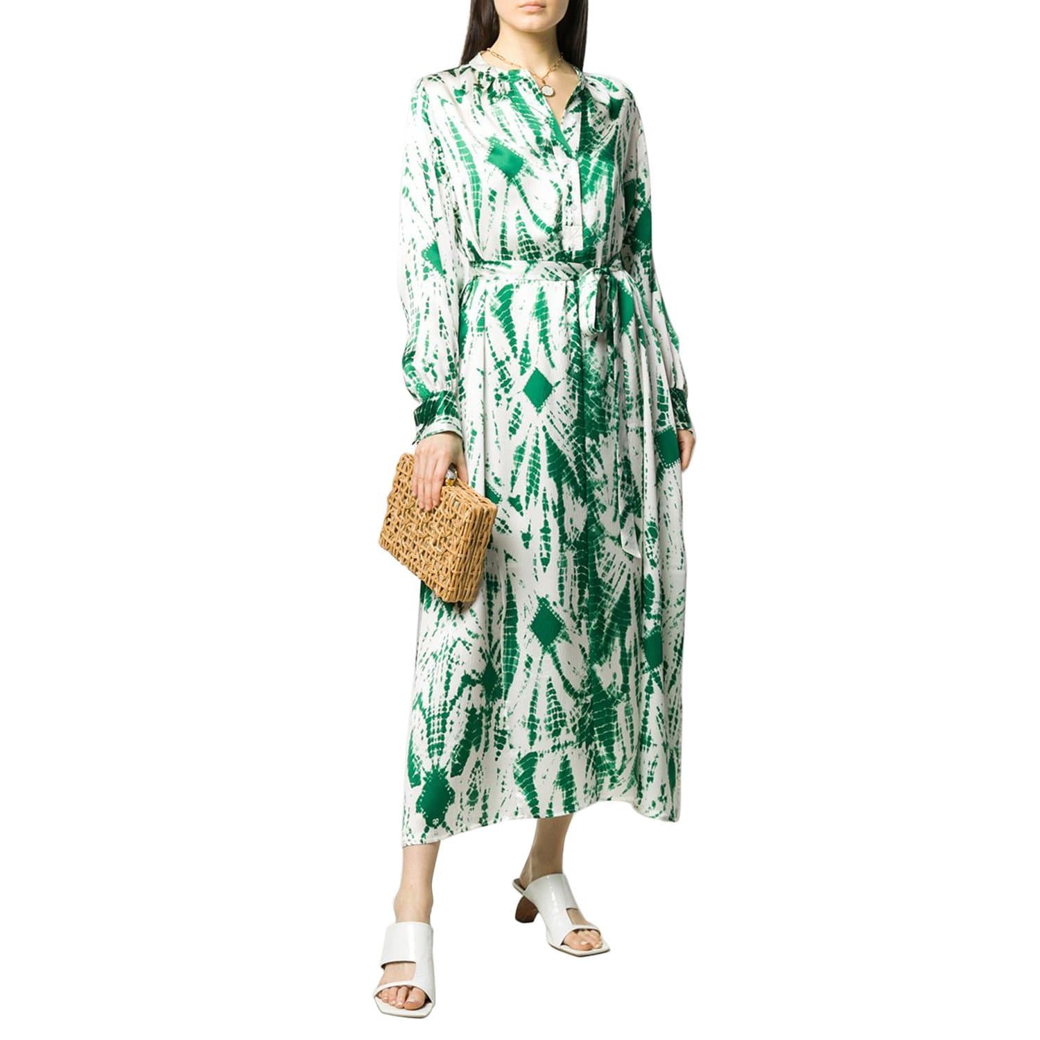 Essentiel Antwerp Verna Long Dress - Green and Off White - VERNA-V3EG