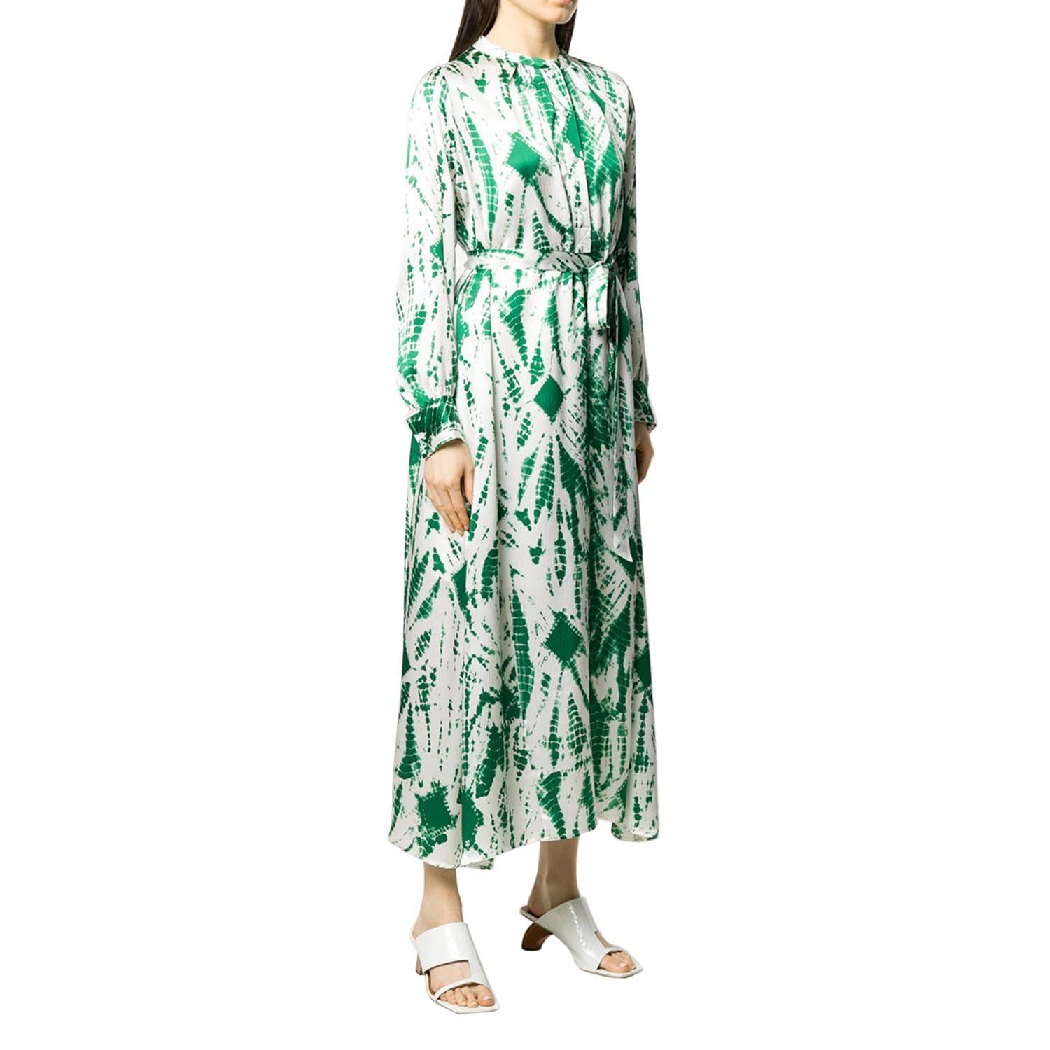 Essentiel Antwerp Verna Long Dress - Green and Off White - VERNA-V3EG