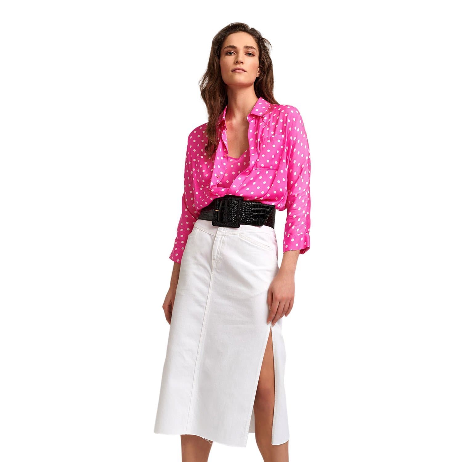 Essentiel Antwerp Viral Shirt - Neon Pink and Off White - VIRAL-V3HP-36