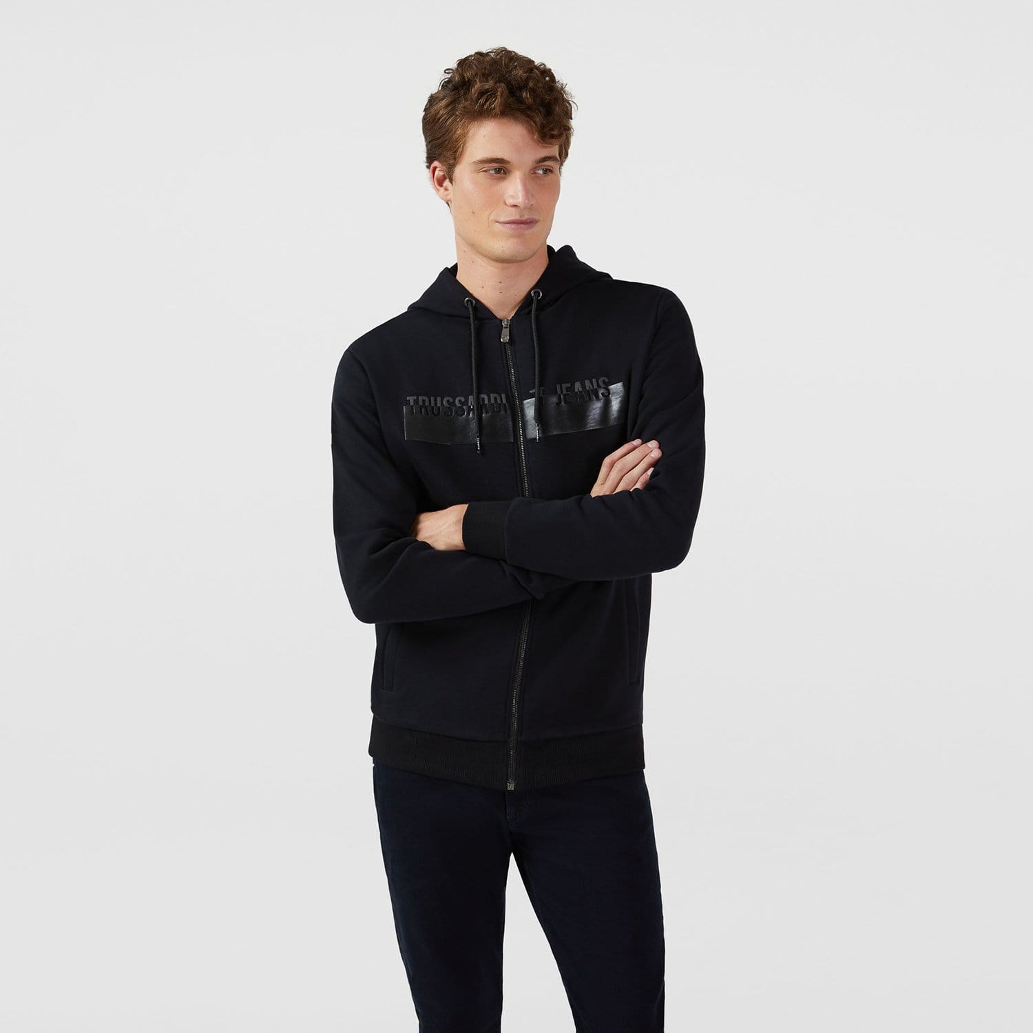 TRUSSARDI HOODIE JACKET COTTON FLEECE RE BLACK